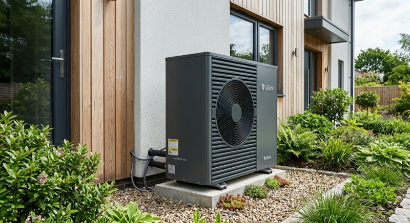 Wärmepumpe vor einem Haus